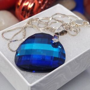 Elegant 925 Sterling Silver Bermuda  Blue Twist Pendant Necklace 18"